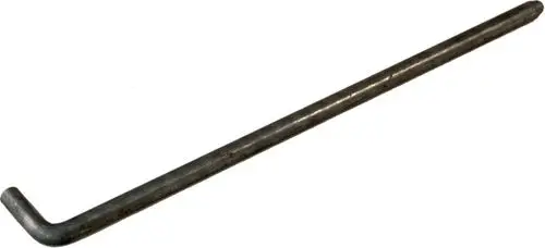 Verchromter, L-förmiger Metallstab, typischerweise verwendet als Absteckbolzen, möglicherweise für eine Gusstüre, hergestellt von Wolf.